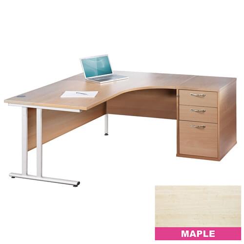 Radial Desk Set Right Hand 1600mm Cantilever White Frame 25mm MFC Maple