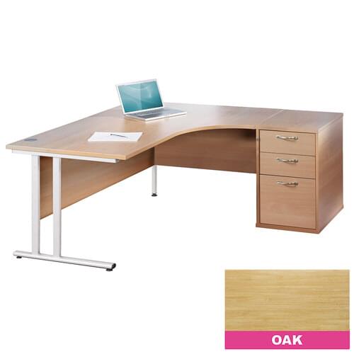 Radial Desk Set Right Hand 1600mm Cantilever White Frame 25mm MFC Oak