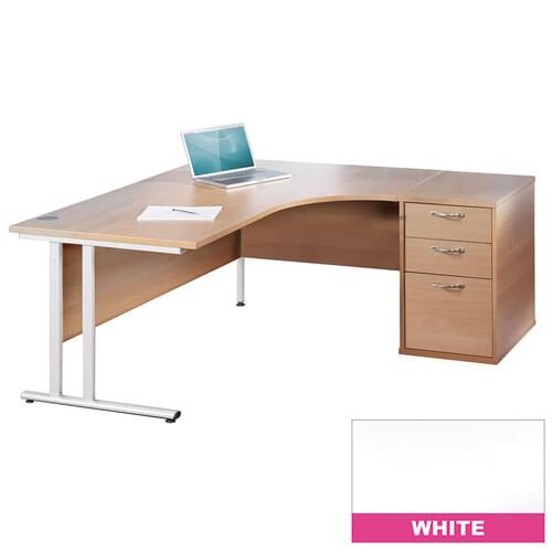 Radial Desk Set Right Hand 1600mm Cantilever White Frame 25mm MFC White