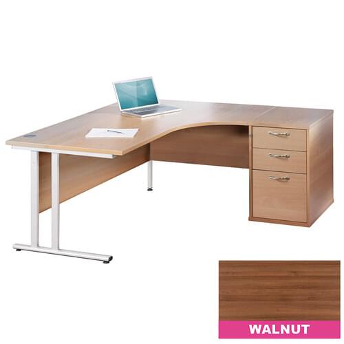 Radial Desk Set Right Hand 1600mm Cantilever White Frame 25mm MFC Walnut