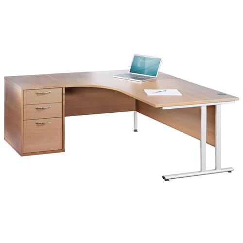 Radial Desk Set Left Hand 1800mm Cantilever White Frame 25mm MFC Beech