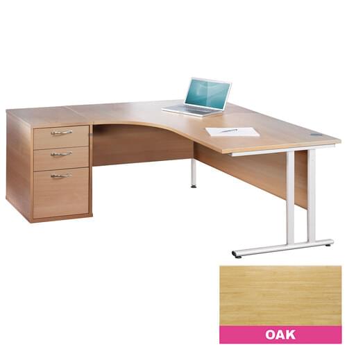 Radial Desk Set Left Hand 1800mm Cantilever White Frame 25mm MFC Oak