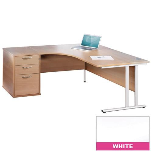 Radial Desk Set Left Hand 1800mm Cantilever White Frame 25mm MFC White