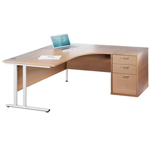 Radial Desk Set Right Hand 1800mm Cantilever White Frame 25mm MFC Beech