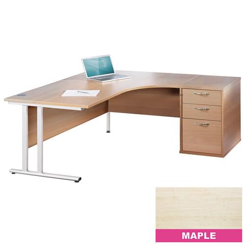 Radial Desk Set Right Hand 1800mm Cantilever White Frame 25mm MFC Maple