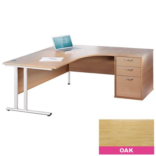 Radial Desk Set Right Hand 1800mm Cantilever White Frame 25mm MFC Oak