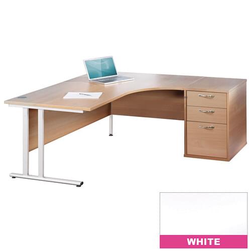 Radial Desk Set Right Hand 1800mm Cantilever White Frame 25mm MFC White