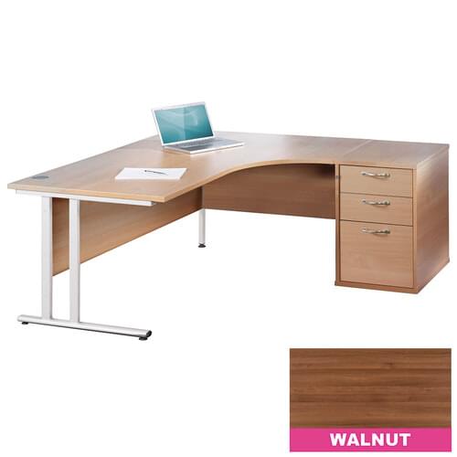 Radial Desk Set Right Hand 1800mm Cantilever White Frame 25mm MFC Walnut