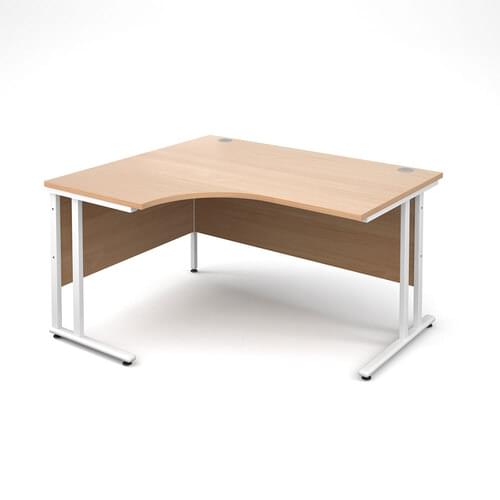 Radial Desk Left Hand 1400 x 800/600 x 725mm Cantilever White Frame 25mm MFC Beech