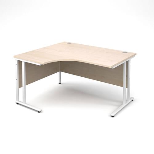 Radial Desk Left Hand 1400 x 800/600 x 725mm Cantilever White Frame 25mm MFC Maple