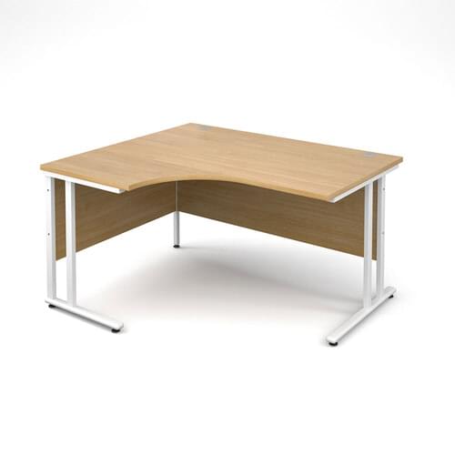 Radial Desk Left Hand 1400 x 800/600 x 725mm Cantilever White Frame 25mm MFC Oak