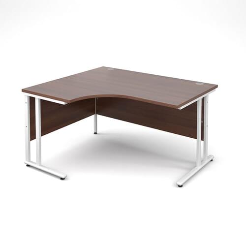Radial Desk Left Hand 1400 x 800/600 x 725mm Cantilever White Frame 25mm MFC Walnut