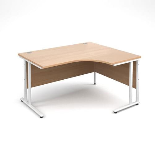 Radial Desk Right Hand 1400 x 800/600 x 725mm Cantilever White Frame 25mm MFC Beech