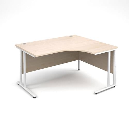 Radial Desk Right Hand 1400 x 800/600 x 725mm Cantilever White Frame 25mm MFC Maple