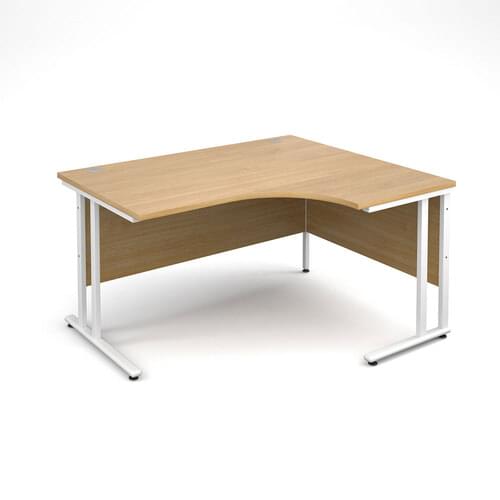 Radial Desk Right Hand 1400 x 800/600 x 725mm Cantilever White Frame 25mm MFC Oak
