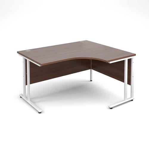 Radial Desk Right Hand 1400 x 800/600 x 725mm Cantilever White Frame 25mm MFC Walnut