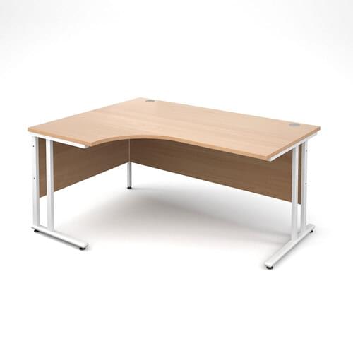 Radial Desk Left Hand 1600 x 800/600 x 725mm Cantilever White Frame 25mm MFC Beech