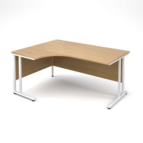 Radial Desk Left Hand 1600 x 800/600 x 725mm Cantilever White Frame 25mm MFC Oak