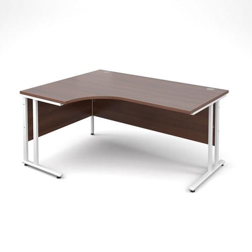 Radial Desk Left Hand 1600 x 800/600 x 725mm Cantilever White Frame 25mm MFC Walnut