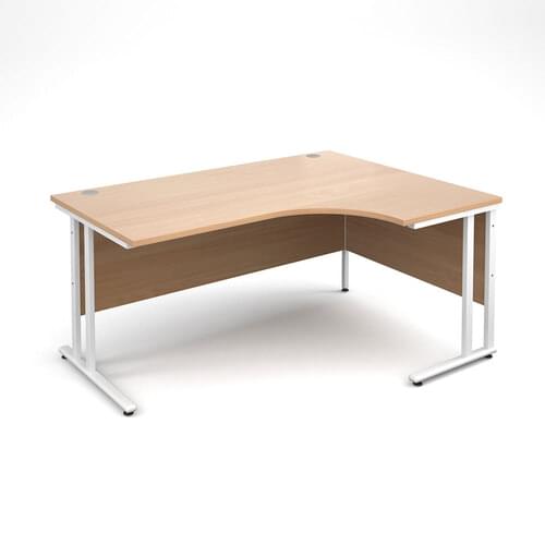 Radial Desk Right Hand 1600 x 800/600 x 725mm Cantilever White Frame 25mm MFC Beech