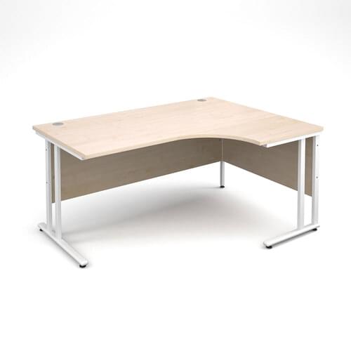 Radial Desk Right Hand 1600 x 800/600 x 725mm Cantilever White Frame 25mm MFC Maple