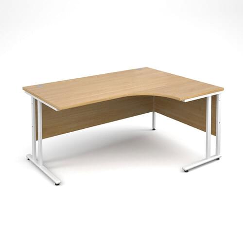 Radial Desk Right Hand 1600 x 800/600 x 725mm Cantilever White Frame 25mm MFC Oak