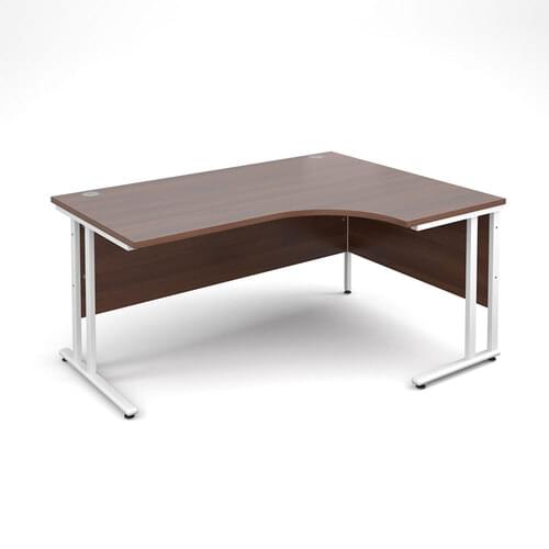 Radial Desk Right Hand 1600 x 800/600 x 725mm Cantilever White Frame 25mm MFC Walnut