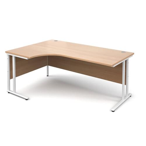 Radial Desk Left Hand 1800 x 800/600 x 725mm Cantilever White Frame 25mm MFC Beech
