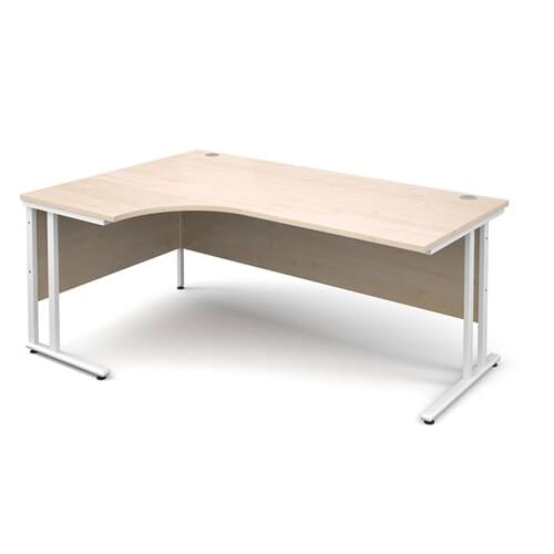 Radial Desk Left Hand 1800 x 800/600 x 725mm Cantilever White Frame 25mm MFC Maple
