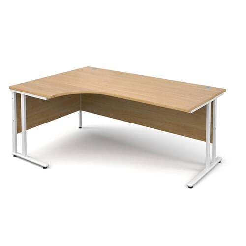 Radial Desk Left Hand 1800 x 800/600 x 725mm Cantilever White Frame 25mm MFC Oak
