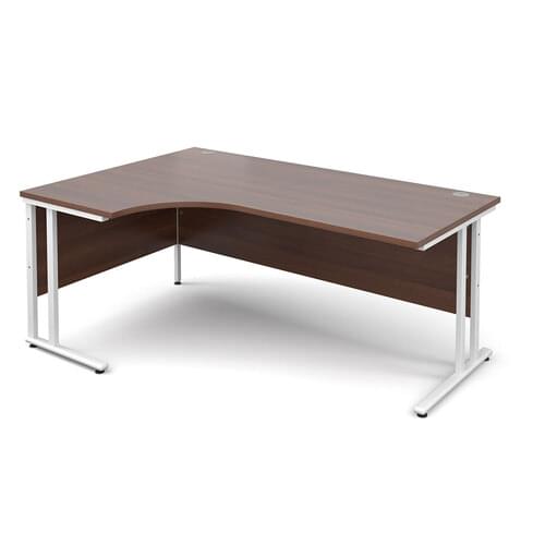 Radial Desk Left Hand 1800 x 800/600 x 725mm Cantilever White Frame 25mm MFC Walnut