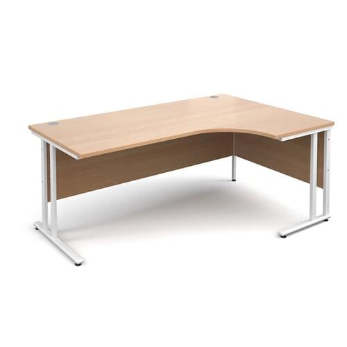 Radial Desk Right Hand 1800 x 800/600 x 725mm Cantilever White Frame 25mm MFC Beech