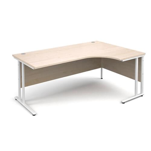 Radial Desk Right Hand 1800 x 800/600 x 725mm Cantilever White Frame 25mm MFC Maple