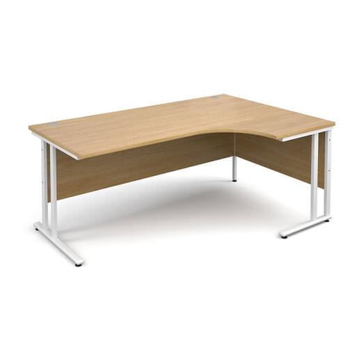 Radial Desk Right Hand 1800 x 800/600 x 725mm Cantilever White Frame 25mm MFC Oak