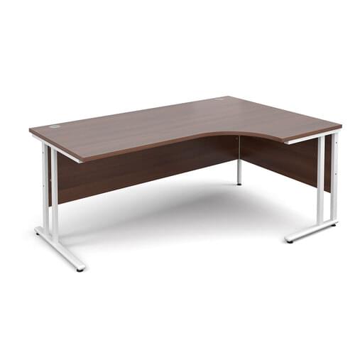 Radial Desk Right Hand 1800 x 800/600 x 725mm Cantilever White Frame 25mm MFC Walnut