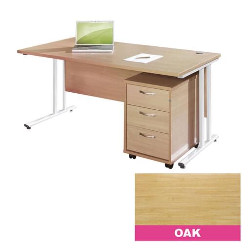 Straight Desk Set 1200mm 3 Drawer Pedestal Cantilever White Frame 25mm MFC Oak