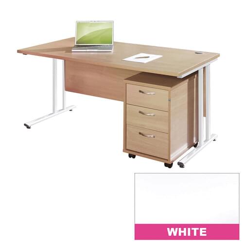 Straight Desk Set 1200mm 3 Drawer Pedestal Cantilever White Frame 25mm MFC White