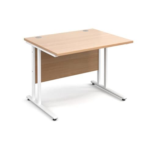 Straight Desk 1000 x 800 x 725mm Cantilever White Frame 25mm MFC Beech