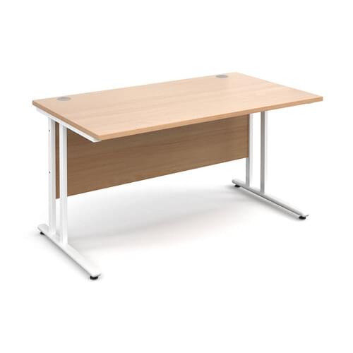 Straight Desk 1400 x 800 x 725mm Cantilever White Frame 25mm MFC Beech
