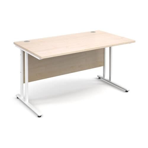 Straight Desk 1400 x 800 x 725mm Cantilever White Frame 25mm MFC Maple