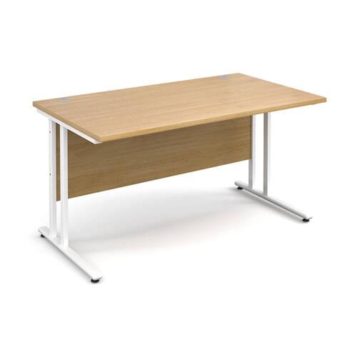 Straight Desk 1400 x 800 x 725mm Cantilever White Frame 25mm MFC Oak