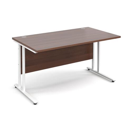 Straight Desk 1400 x 800 x 725mm Cantilever White Frame 25mm MFC Walnut