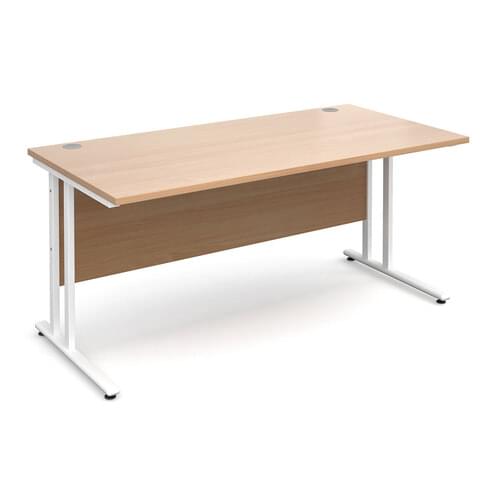 Straight Desk 1600 x 800 x 725mm Cantilever White Frame 25mm MFC Beech
