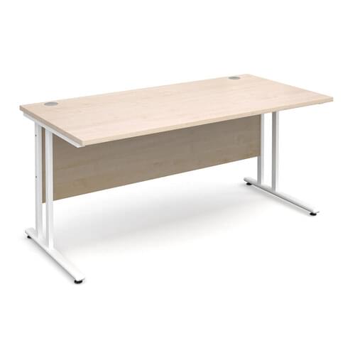 Straight Desk 1600 x 800 x 725mm Cantilever White Frame 25mm MFC Maple