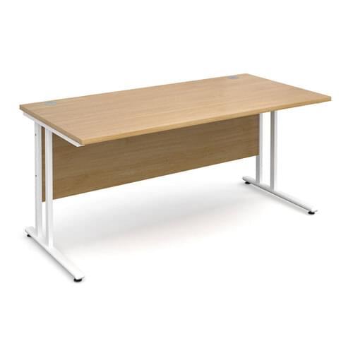Straight Desk 1600 x 800 x 725mm Cantilever White Frame 25mm MFC Oak