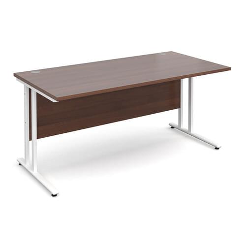 Straight Desk 1600 x 800 x 725mm Cantilever White Frame 25mm MFC Walnut