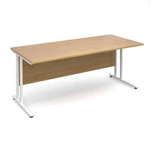 Straight Desk 1800 x 800 x 725mm Cantilever White Frame 25mm MFC Oak
