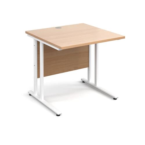 Straight Desk 800 x 800 x 725mm Cantilever White Frame 25mm MFC Beech