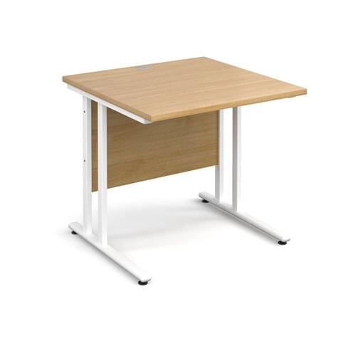 Straight Desk 800 x 800 x 725mm Cantilever White Frame 25mm MFC Oak