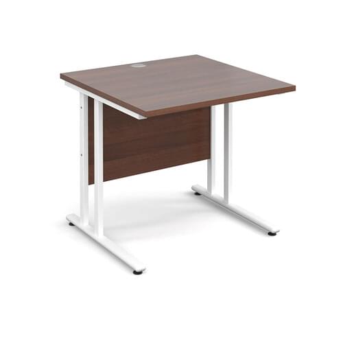 Straight Desk 800 x 800 x 725mm Cantilever White Frame 25mm MFC Walnut